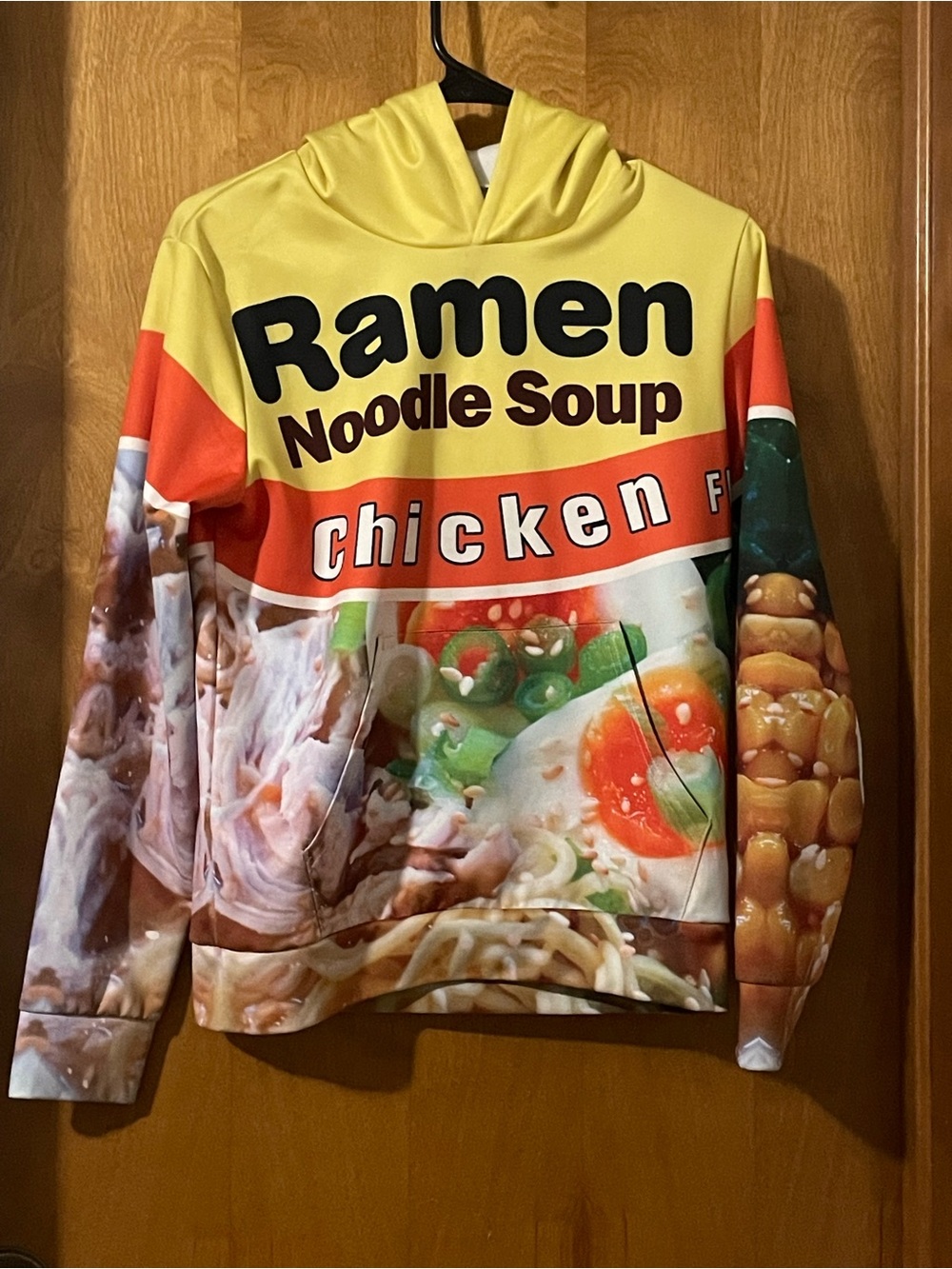 Ramen Noodle Soup Chicken Print Kids Hoodie - Yellow